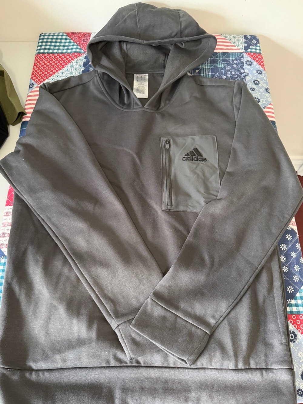 Adidas Men's Grey Hooded Performance Jacket with Chest Zip Pocket